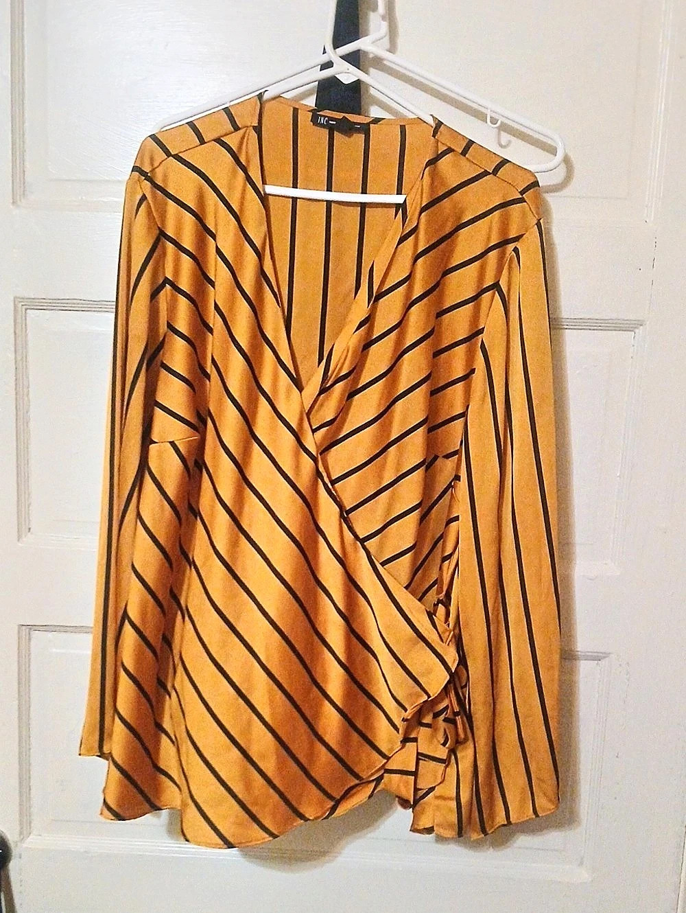 HC International Concepts Striped Blouse in Yellow & Black Like New
